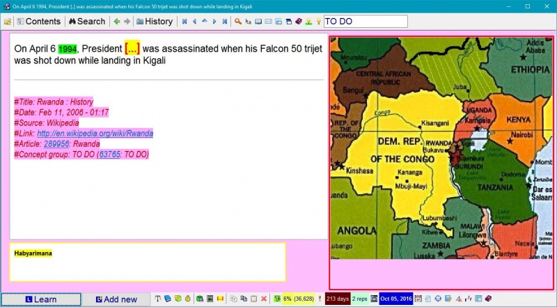 SuperMemo: The picture of the African political map zoomed in on Rwanda to illustrate to an item about the assassination of the President Habyarimana in 1994